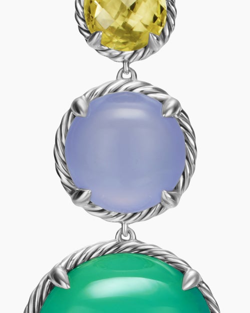 Womens Chatelaine® Round Drop Earrings in Sterling Silver with Lagoon Orchid, Blue Chalcedony and Lemon Citrine, 47mm