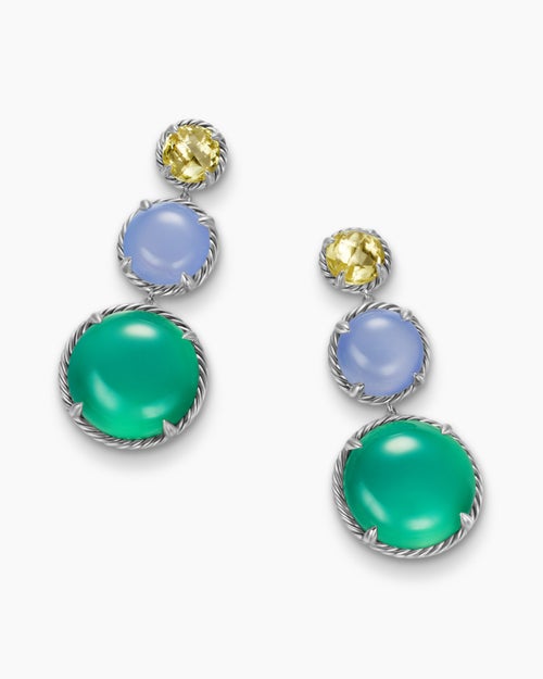 Womens Chatelaine® Round Drop Earrings in Sterling Silver with Lagoon Orchid, Blue Chalcedony and Lemon Citrine, 47mm