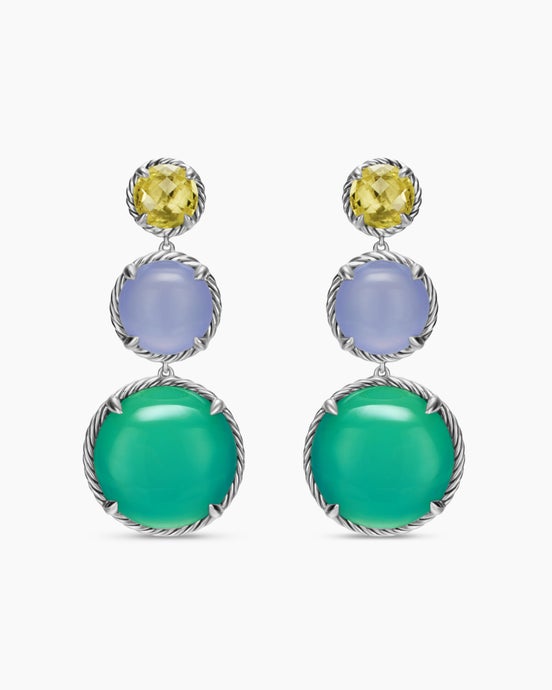 Chatelaine® Round Drop Earrings in Sterling Silver with Lagoon Orchid, Blue Chalcedony and Lemon Citrine, 47mm