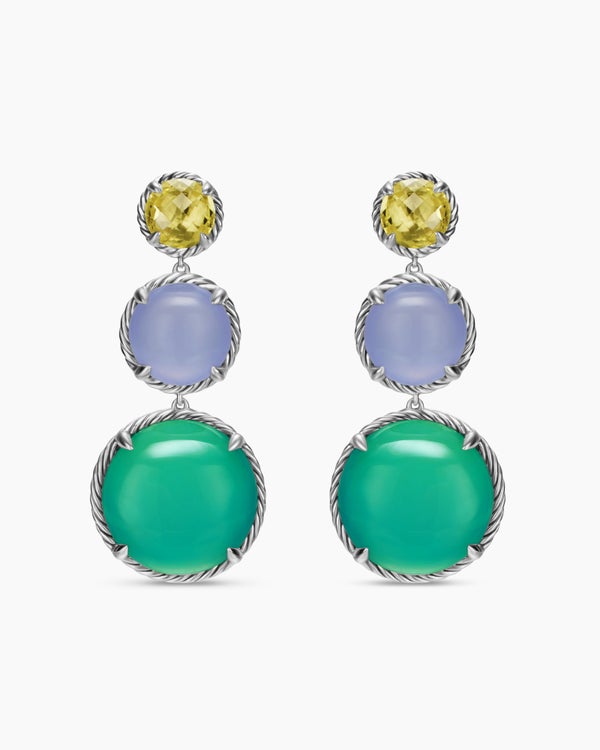 Chatelaine® Round Drop Earrings in Sterling Silver with Lagoon Orchid, Blue Chalcedony and Lemon Citrine, 47mm