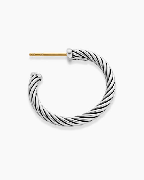 Womens Cable Hoop Earrings in Sterling Silver, 3/4in