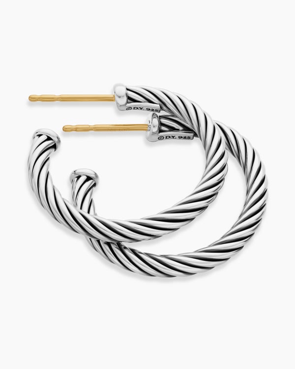 Cable Hoop Earrings in Sterling Silver, 3/4in
