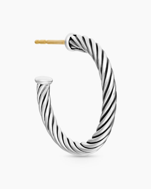 Womens Cable Hoop Earrings in Sterling Silver, 3/4in