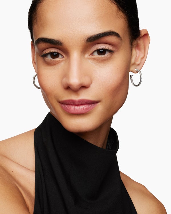 Cable Hoop Earrings in Sterling Silver, 3/4in