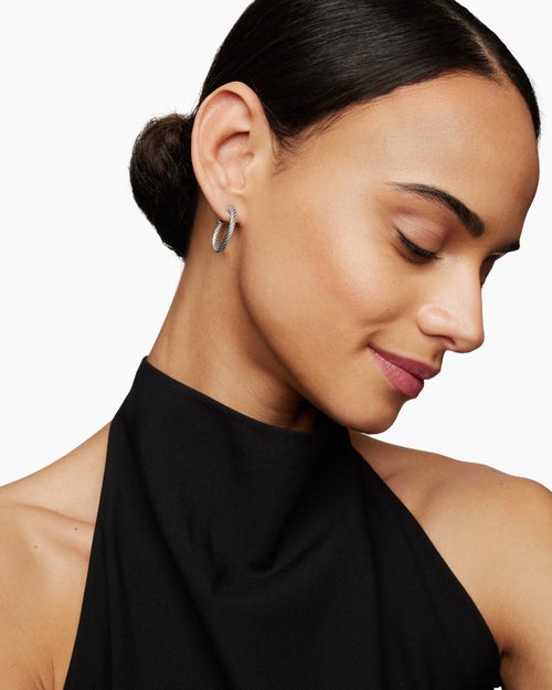 Womens Cable Hoop Earrings in Sterling Silver, 3/4in