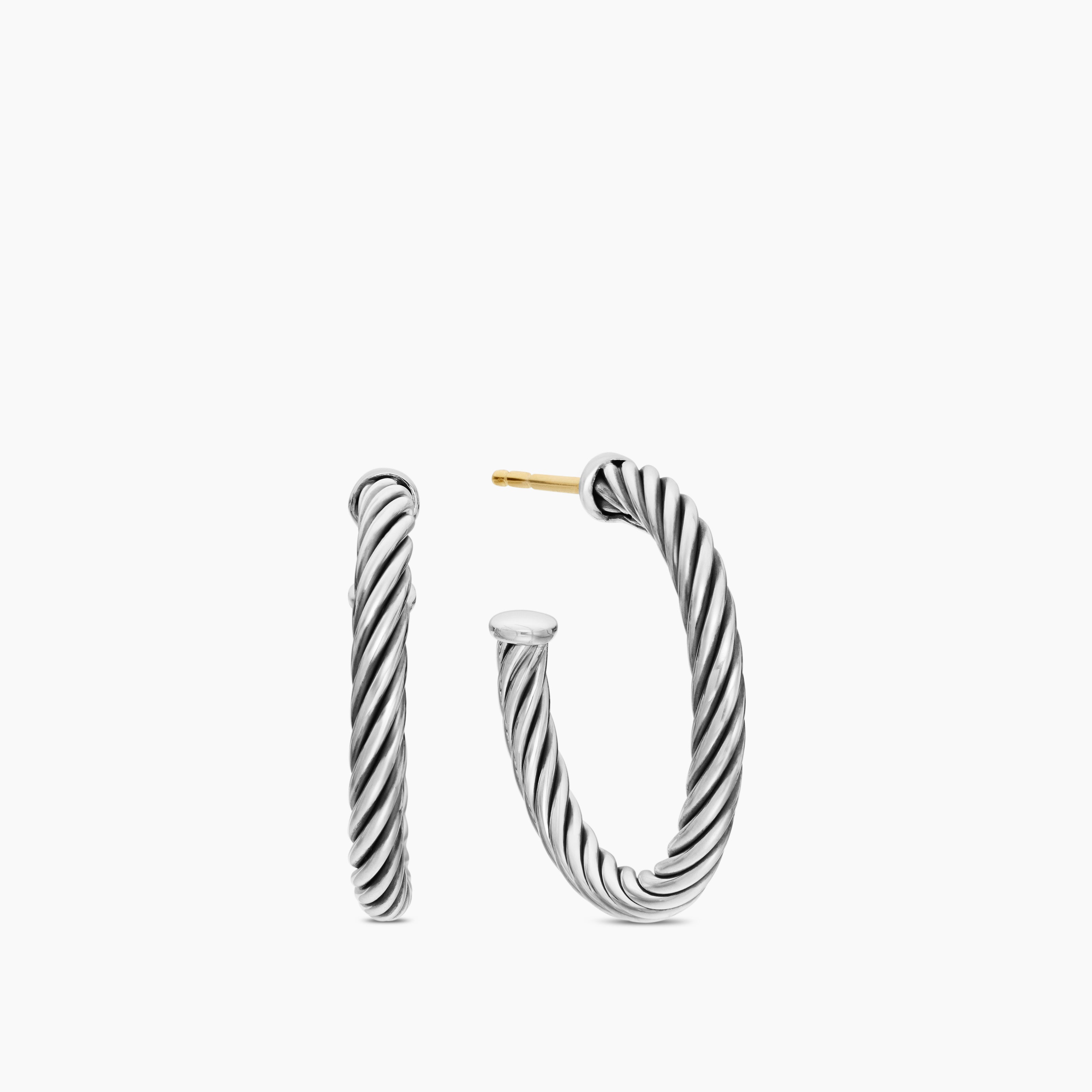 Womens Cable Hoop Earrings in Sterling Silver, 3/4in