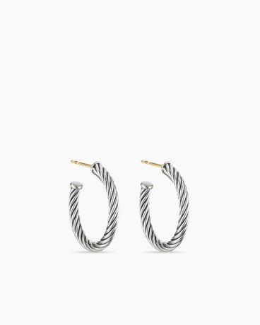 Cable Hoop Earrings in Sterling Silver, 3/4in