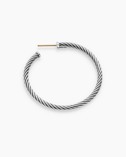 Womens Cable Hoop Earrings in Sterling Silver, 1.5in