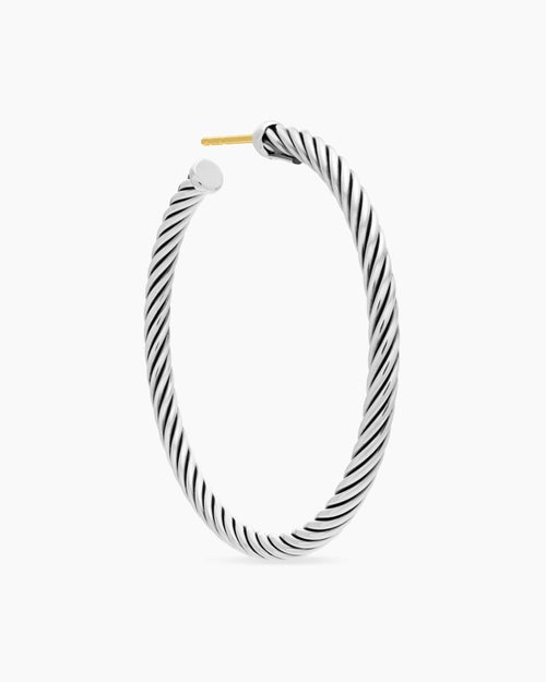 Womens Cable Hoop Earrings in Sterling Silver, 1.5in