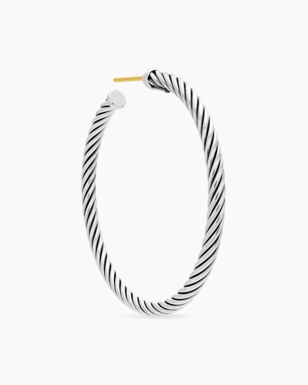 Cable Hoop Earrings in Sterling Silver, 1.5in