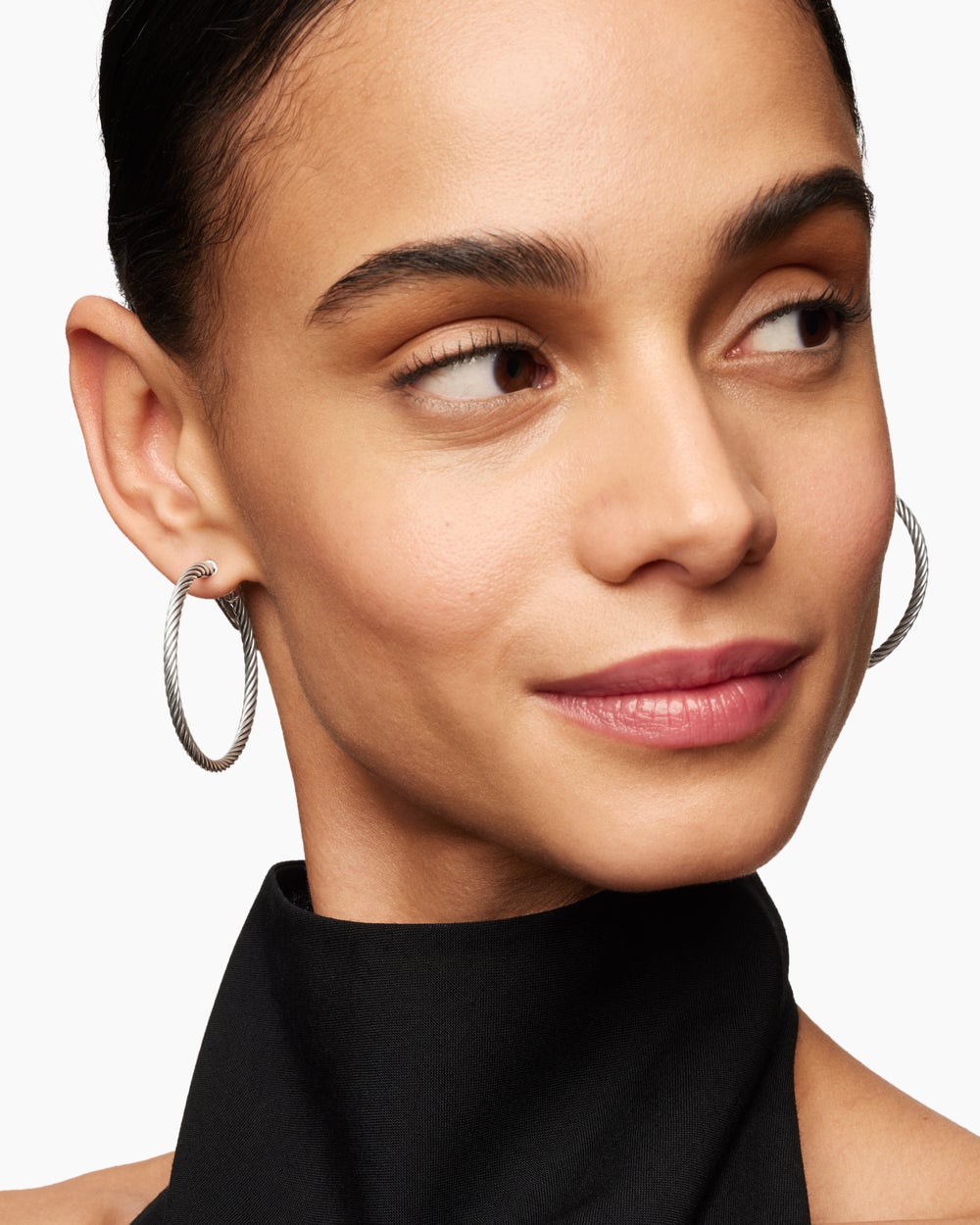 Womens Cable Hoop Earrings in Sterling Silver, 1.5in
