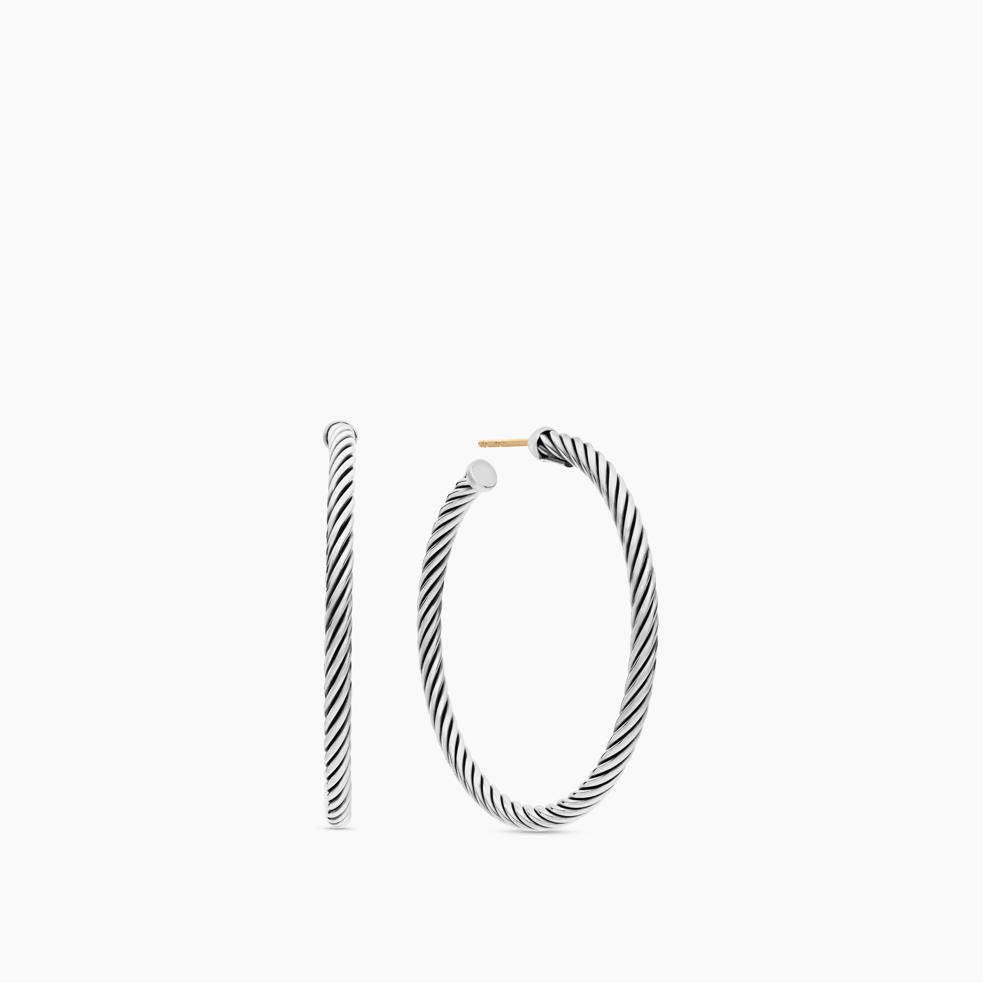Womens Cable Hoop Earrings in Sterling Silver, 1.5in