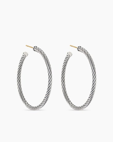 Cable Hoop Earrings in Sterling Silver, 1.5in