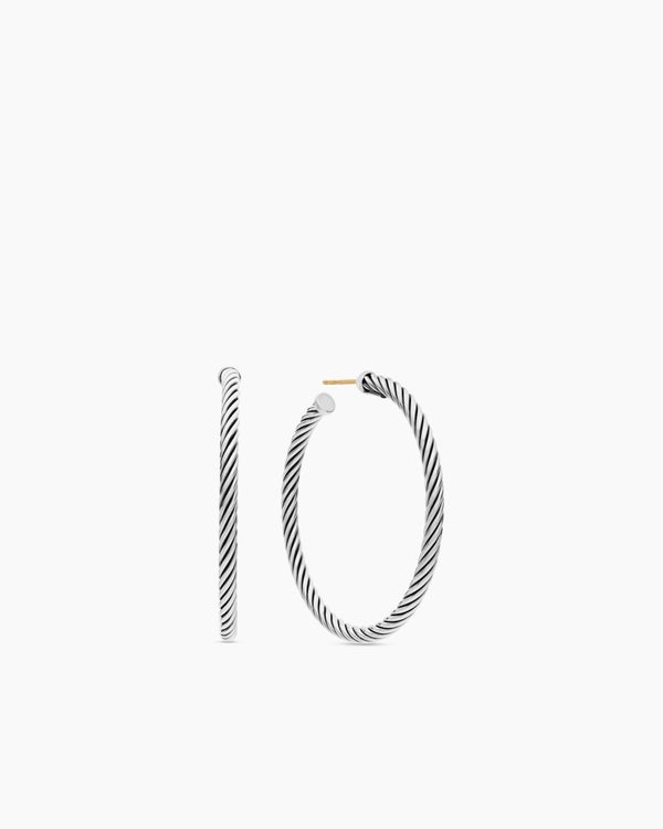 Cable Hoop Earrings in Sterling Silver, 1.5in