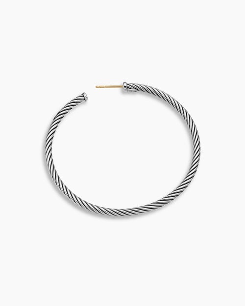 Womens Cable Hoop Earrings in Sterling Silver, 2in