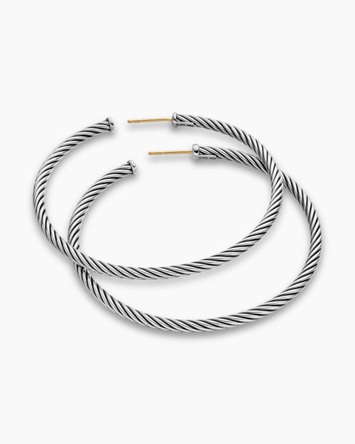 Womens Cable Hoop Earrings in Sterling Silver, 2in