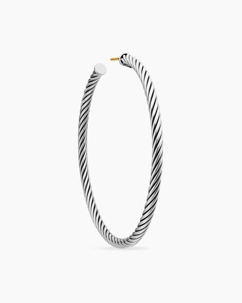 Womens Cable Hoop Earrings in Sterling Silver, 2in