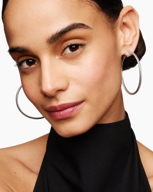 Womens Cable Hoop Earrings in Sterling Silver, 2in