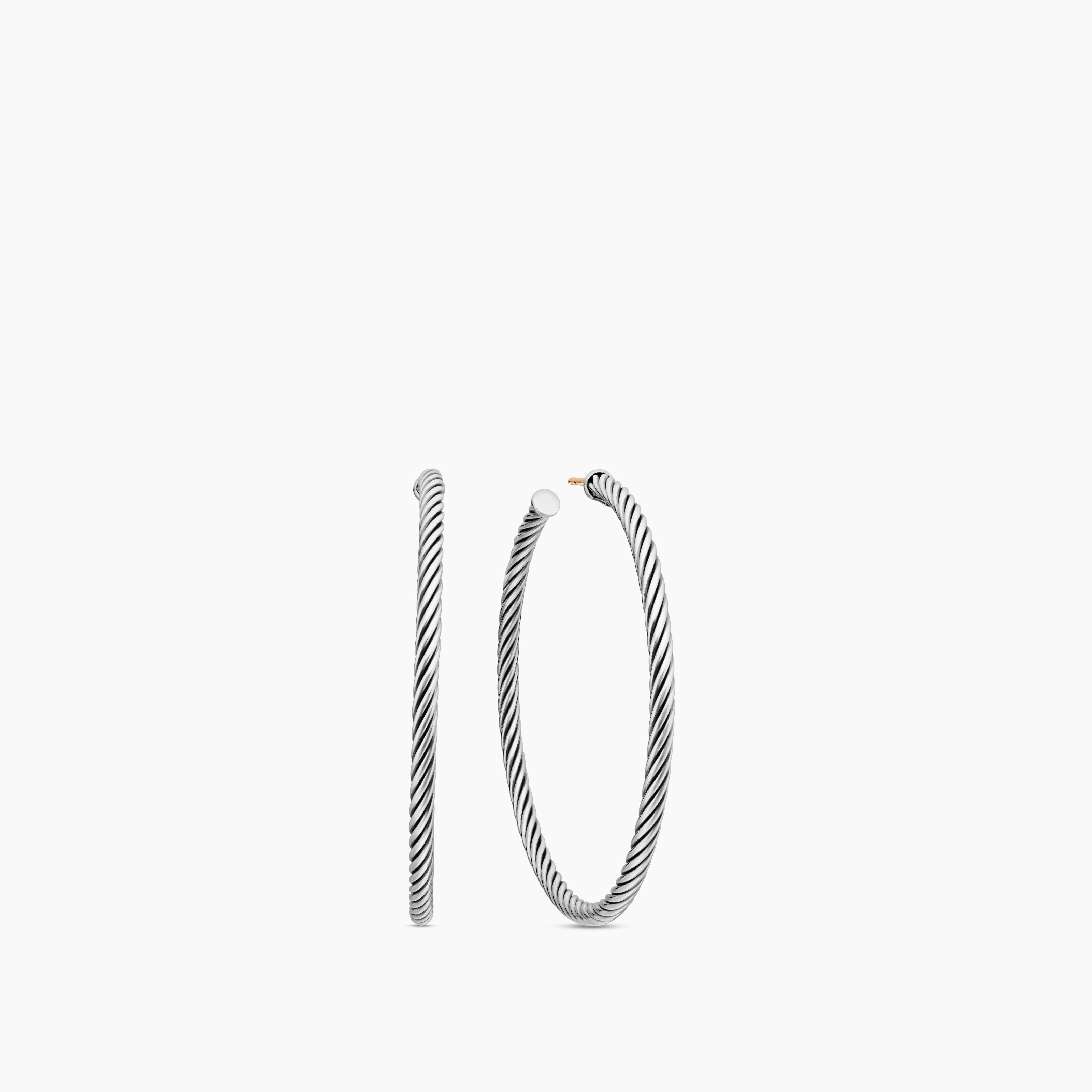 Womens Cable Hoop Earrings in Sterling Silver, 2in