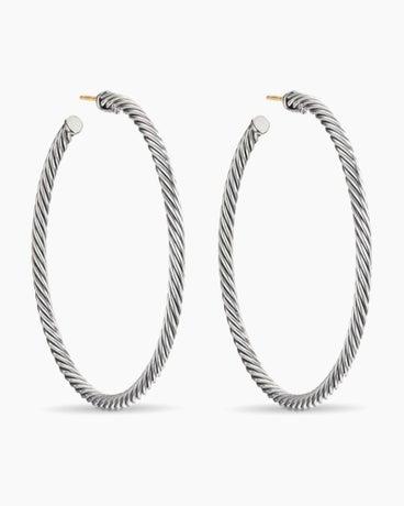 Cable Hoop Earrings in Sterling Silver, 2in