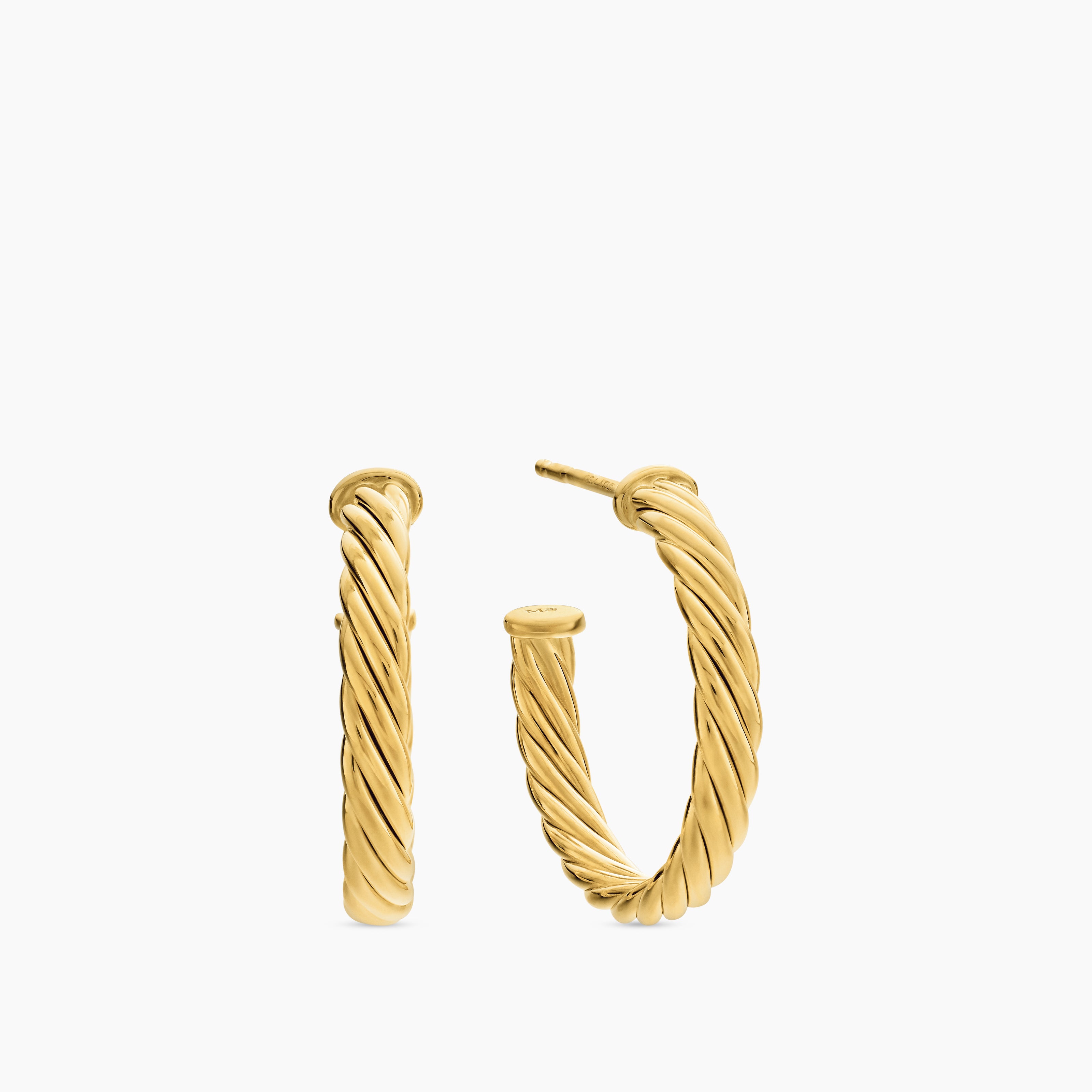 Womens Cablespira&reg; Hoop Earrings in 18K Yellow Gold, 3/4in