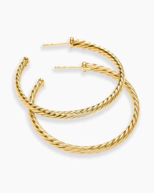 Womens Cablespira® Hoop Earrings in 18K Yellow Gold, 1.5in