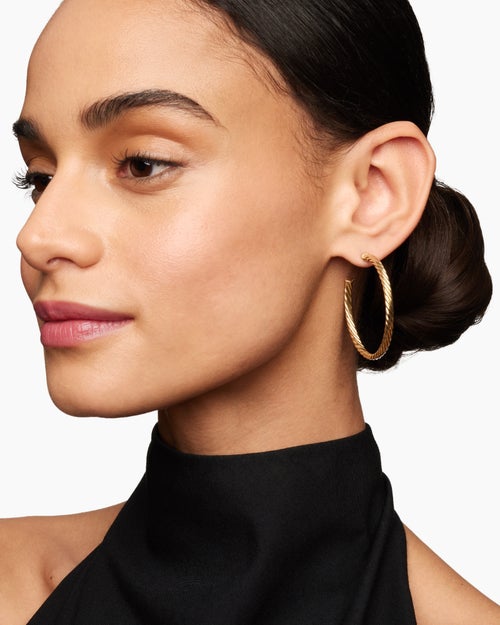 Womens Cablespira® Hoop Earrings in 18K Yellow Gold, 1.5in