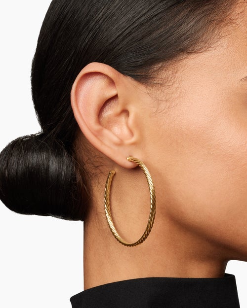 Womens Cablespira® Hoop Earrings in 18K Yellow Gold, 2in