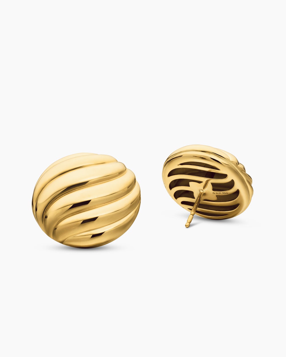 Womens Sculpted Cable Stud Earrings in 18K Yellow Gold, 20mm