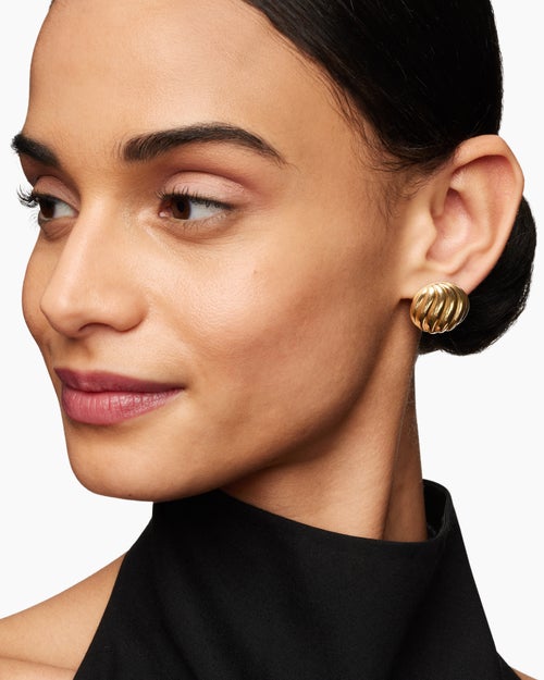 Womens Sculpted Cable Stud Earrings in 18K Yellow Gold, 20mm