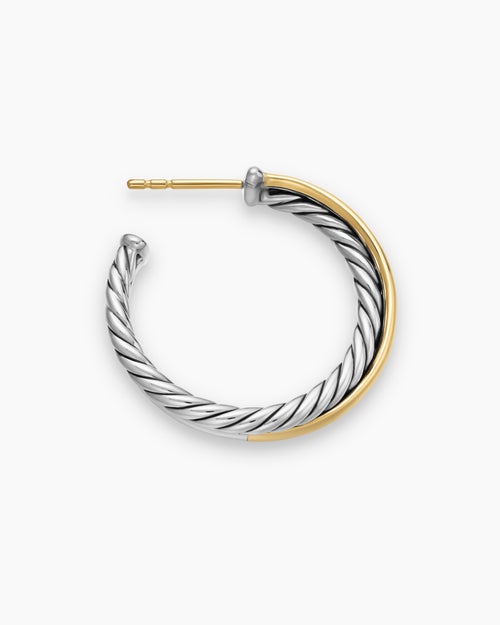 Womens Crossover Hoop Earrings in Sterling Silver with 18ct Yellow Gold, 26.5mm