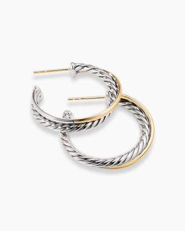 Crossover Hoop Earrings in Sterling Silver with 18K Yellow Gold, 26.5mm