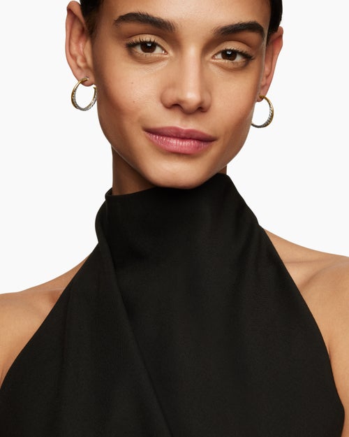 Womens Crossover Hoop Earrings in Sterling Silver with 18ct Yellow Gold, 26.5mm