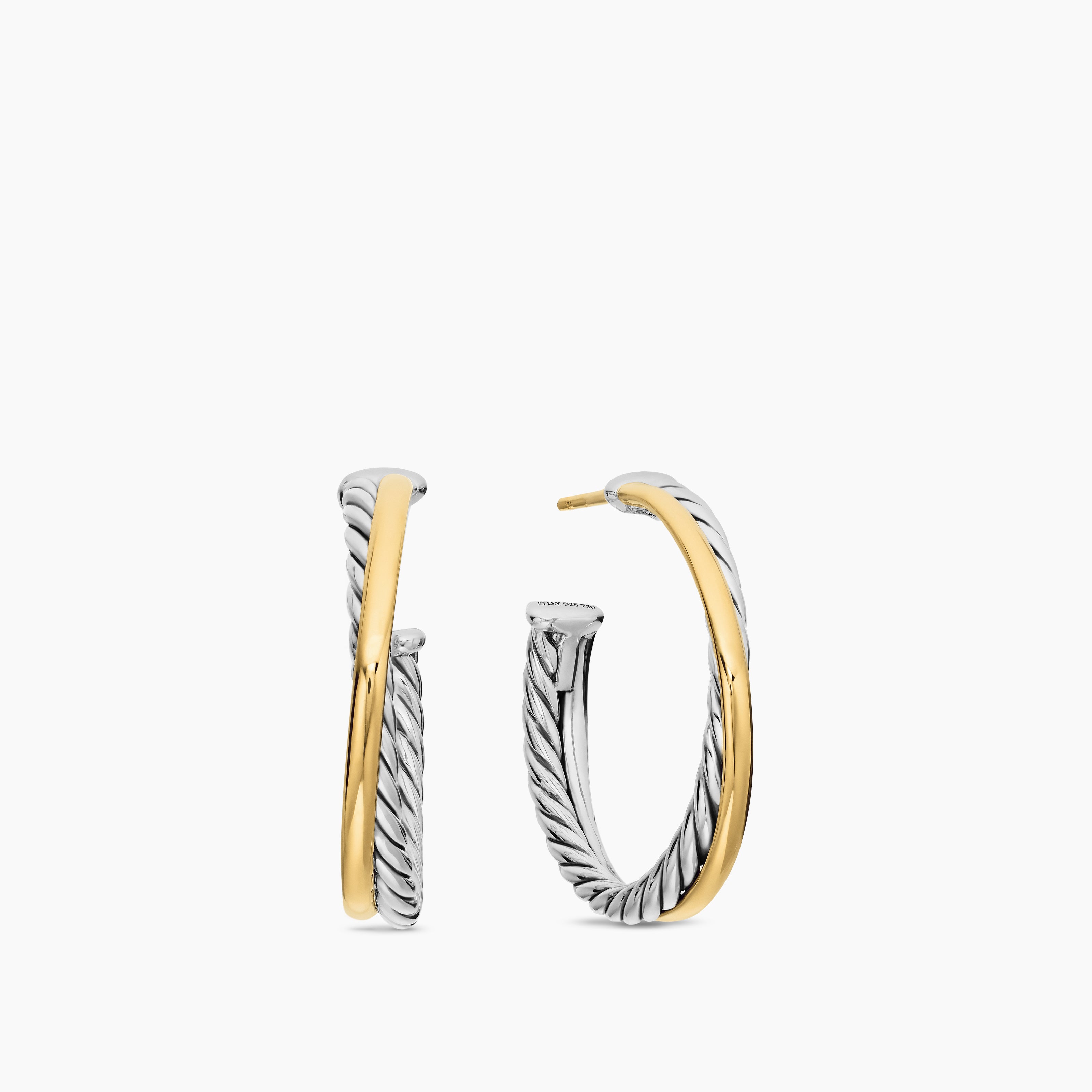 Cr&eacute;oles Crossover en argent sterling avec or jaune 18 carats, 26,5 mm pour femmes 