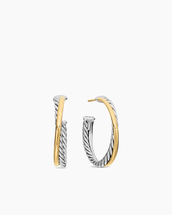 Crossover Hoop Earrings in Sterling Silver with 18ct Yellow Gold, 26.5mm