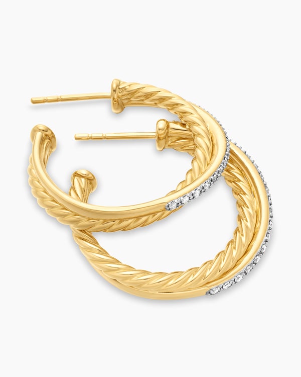 Crossover Hoop Earrings in 18K Yellow Gold with Diamonds, 26.5mm
