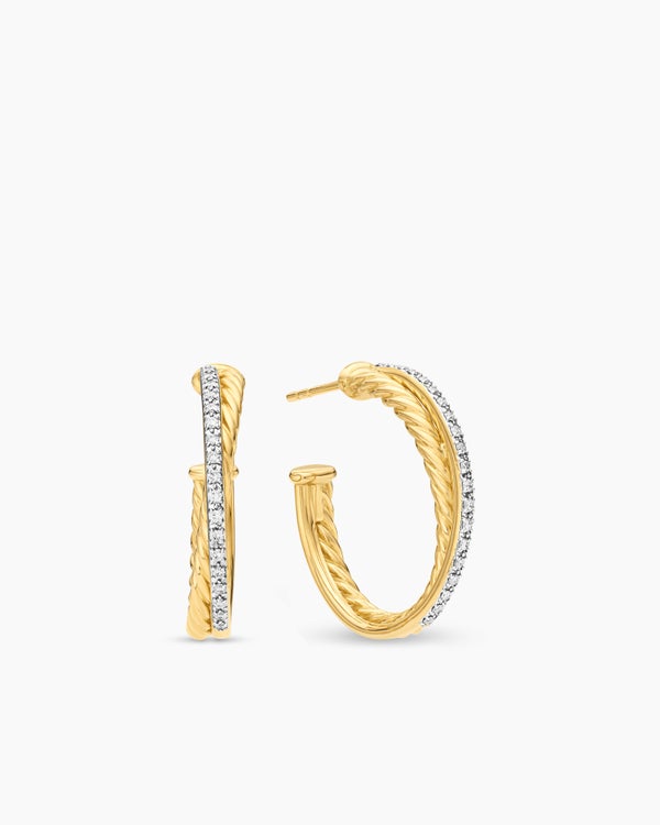 Crossover Hoop Earrings in 18K Yellow Gold with Diamonds, 26.5mm