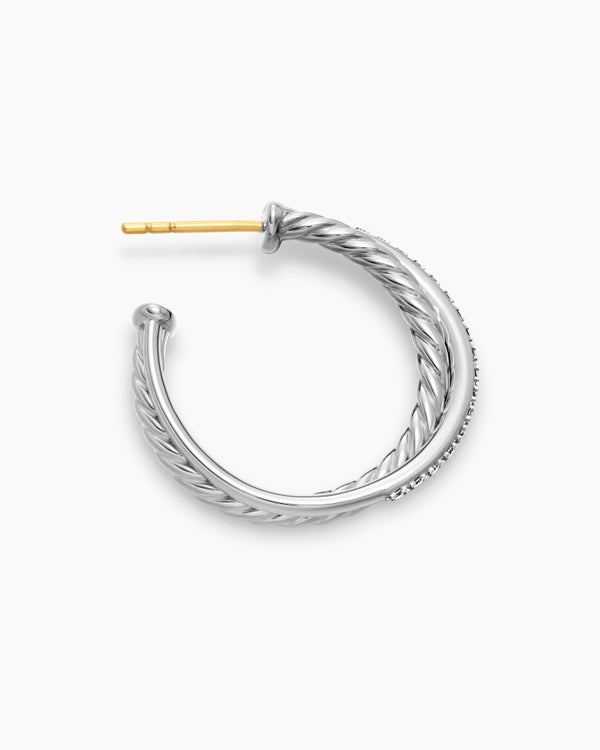 Crossover Hoop Earrings in Sterling Silver with Diamonds, 26.5mm