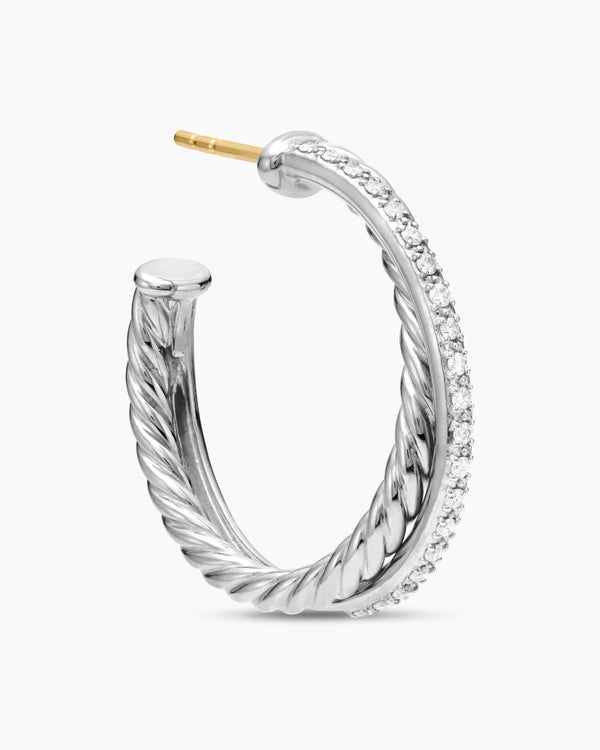 Crossover Hoop Earrings in Sterling Silver with Diamonds, 26.5mm