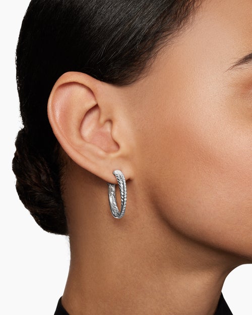 Womens Crossover Hoop Earrings in Sterling Silver with Diamonds, 26.5mm