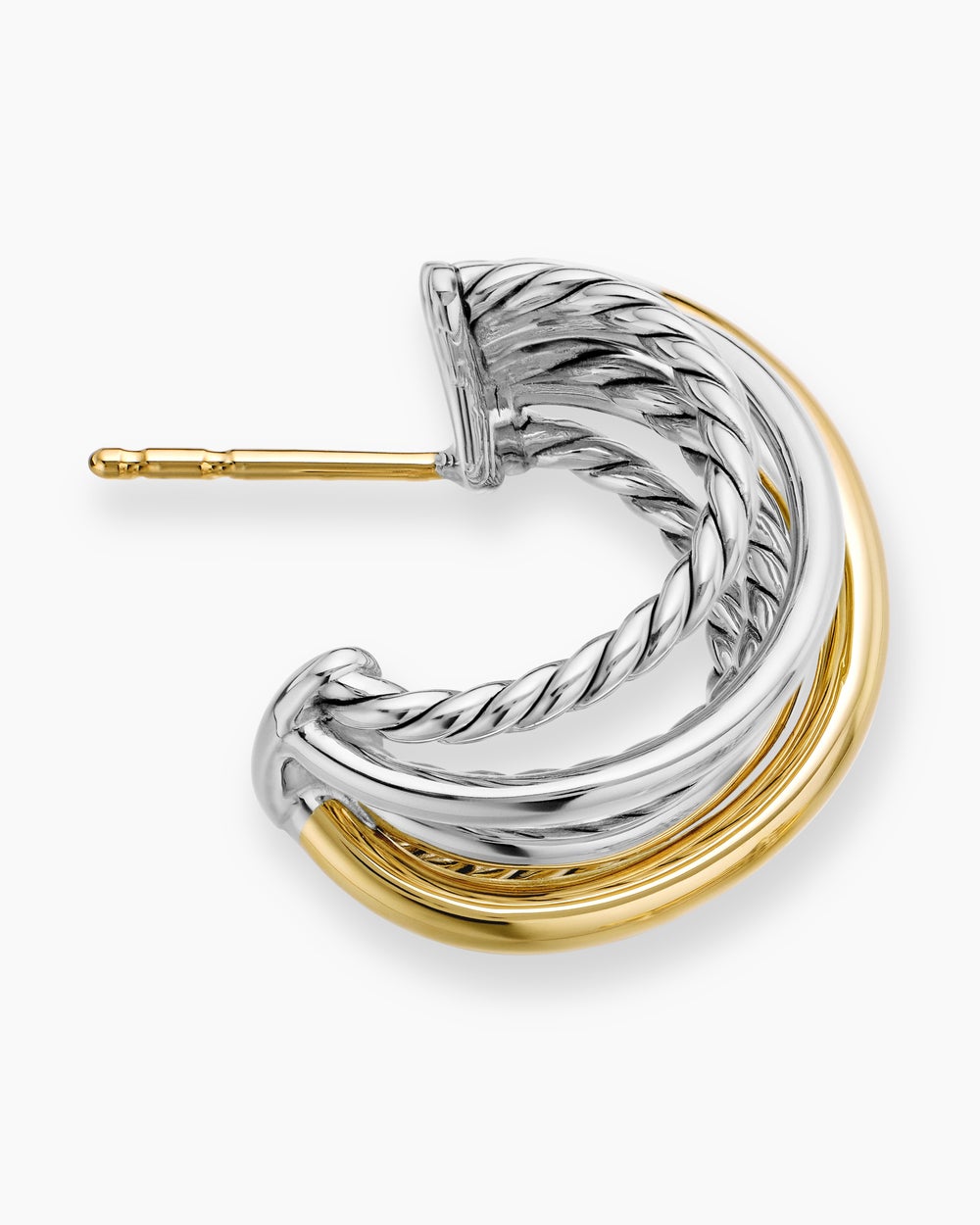 Womens Crossover Shrimp Earrings in Sterling Silver with 18K Yellow Gold, 19.5mm