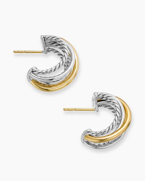 Womens Crossover Shrimp Earrings in Sterling Silver with 18K Yellow Gold, 19.5mm