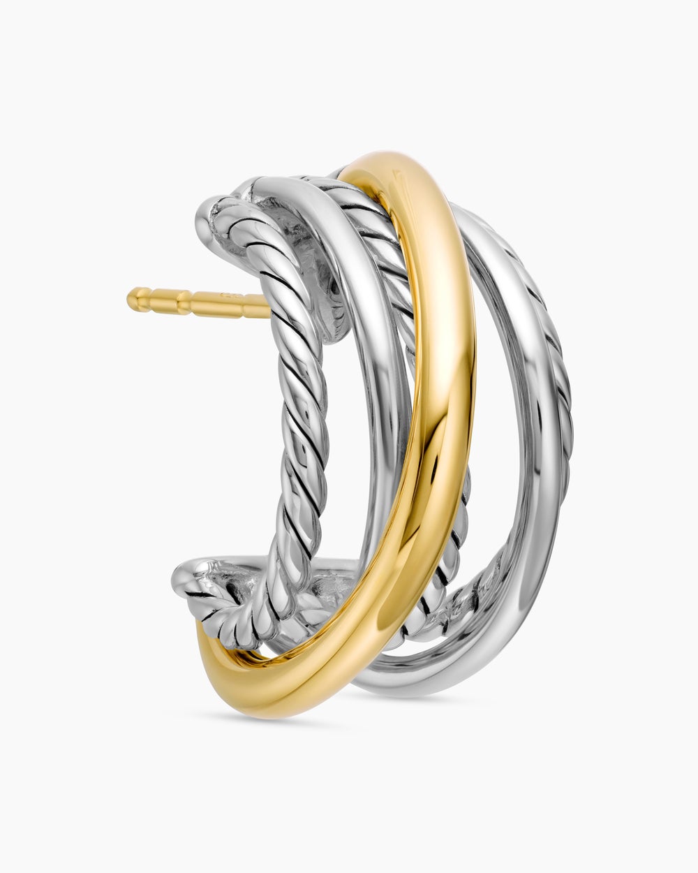 Womens Crossover Shrimp Earrings in Sterling Silver with 18K Yellow Gold, 19.5mm