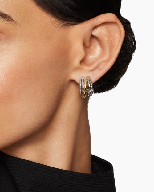 Womens Crossover Shrimp Earrings in Sterling Silver with 18K Yellow Gold, 19.5mm