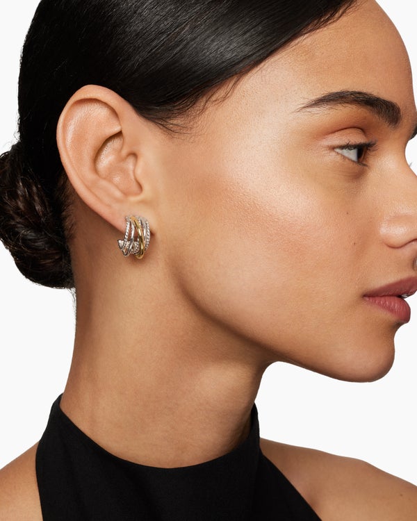 Boucles d’oreilles avec crevette Crossover en argent sterling avec or jaune 18 carats, 19,5 mm