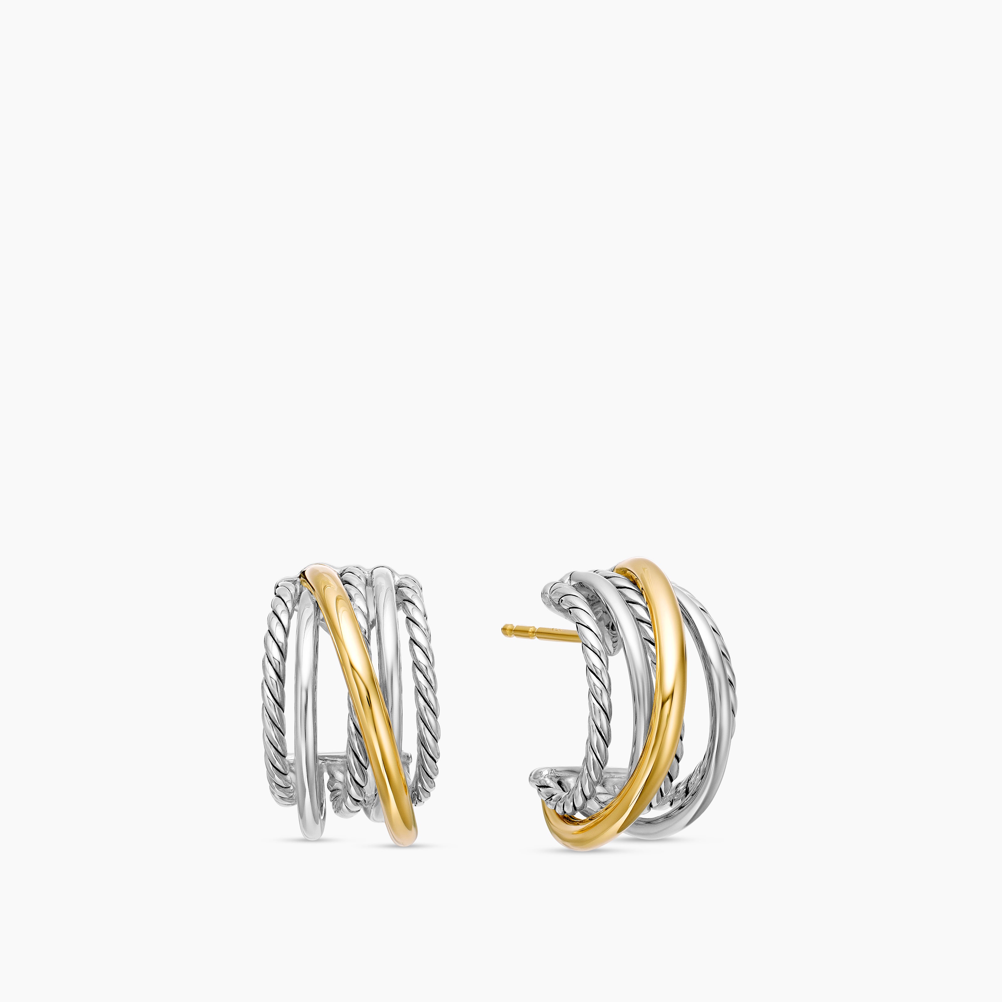 Womens Crossover Shrimp Earrings in Sterling Silver with 18K Yellow Gold, 19.5mm