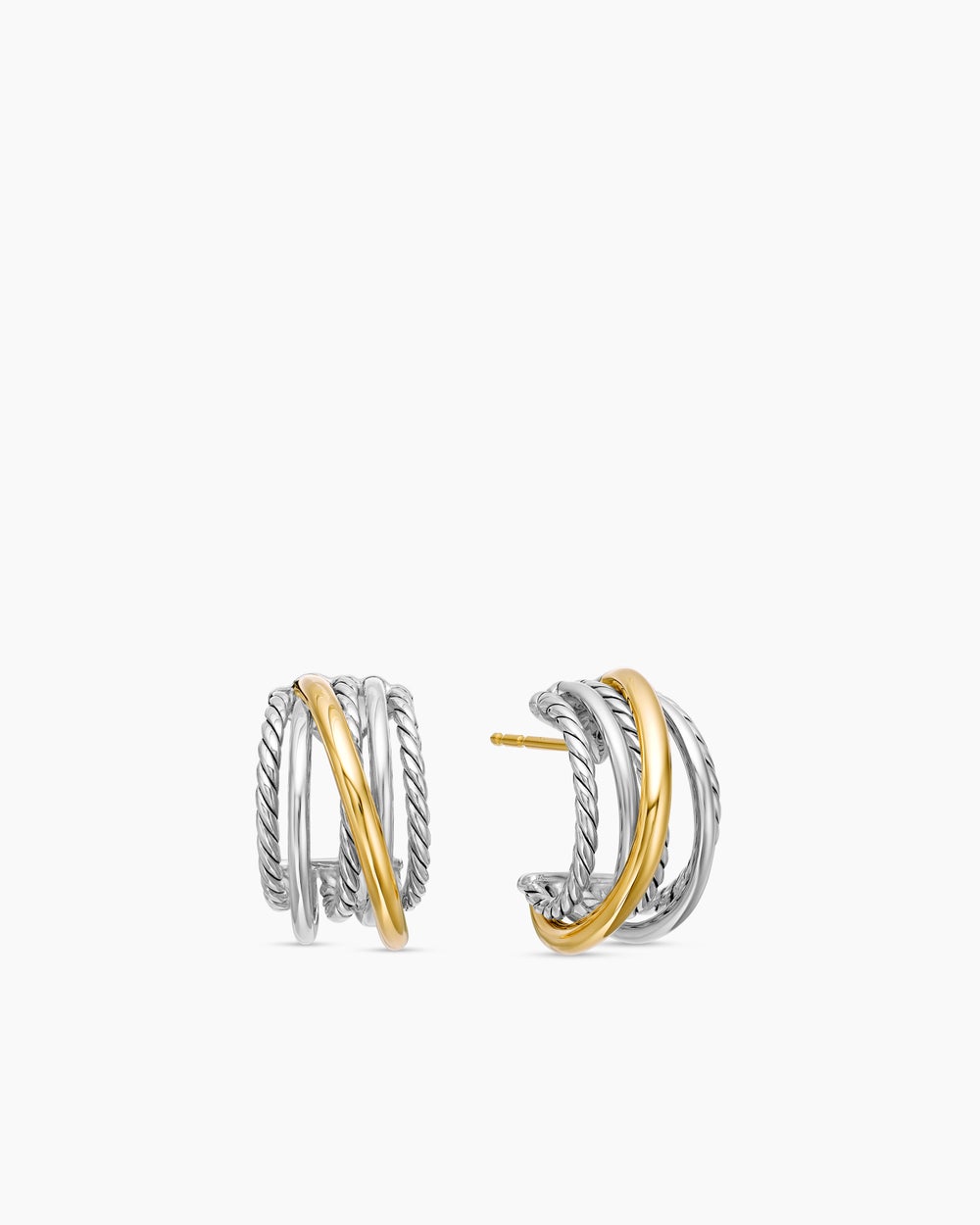 Womens Crossover Shrimp Earrings in Sterling Silver with 18K Yellow Gold, 19.5mm