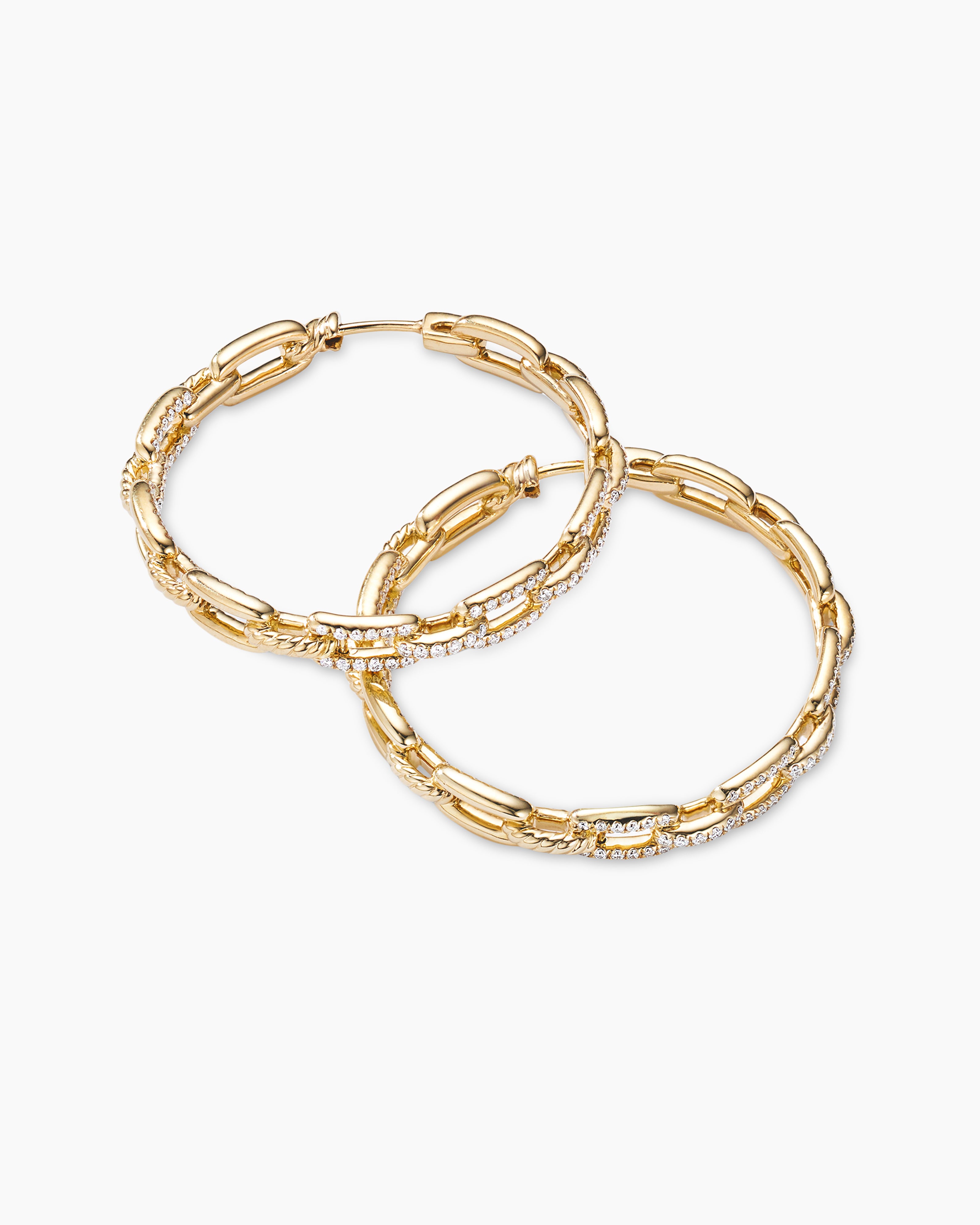 Stax Chain Link Hoop Earrings in 18K Yellow Gold with Pavé Diamonds