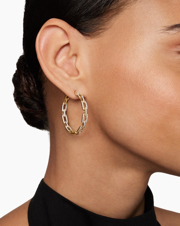 Stax Chain Link Hoop Earrings in 18K Yellow Gold with Diamonds, 37mm