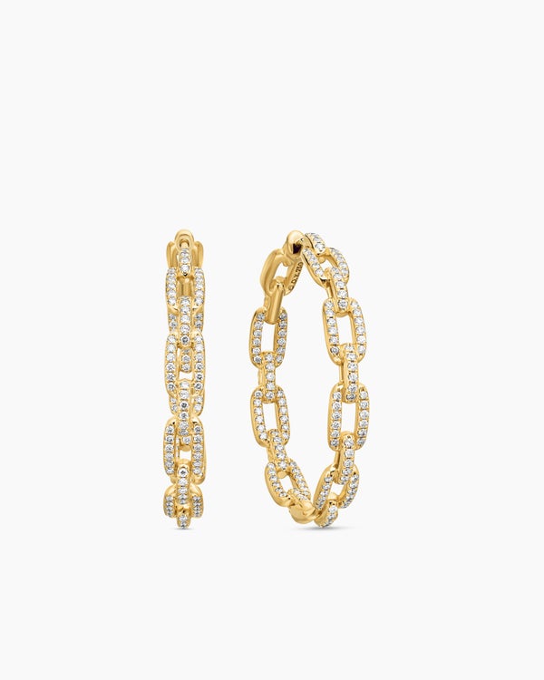 Stax Chain Link Hoop Earrings in 18K Yellow Gold with Diamonds, 37mm